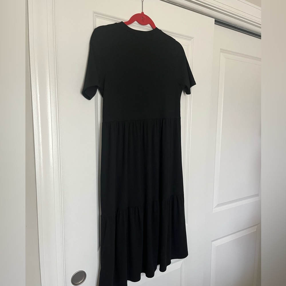Black cotton ribbed baby doll dress